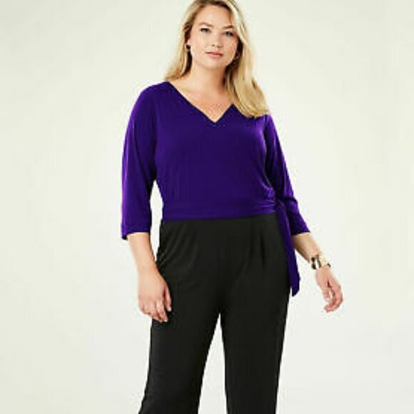 Jessica London Purple & Black Stretch Knit Colorblock Jumpsuit Size 18W - Picture 2 of 11